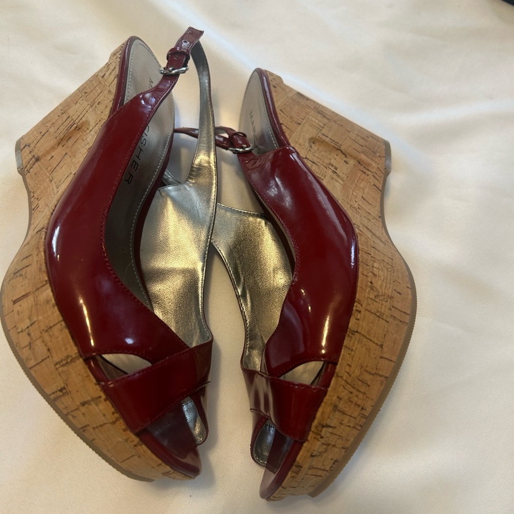 Marc Fisher Red Patent Wedge Sandals